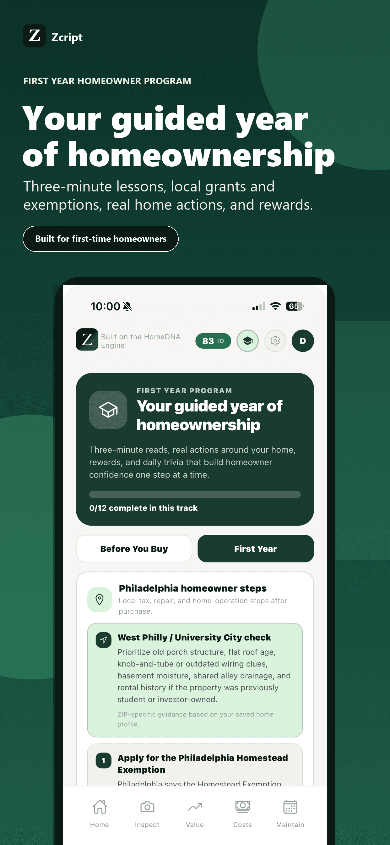 Zcript first-year homeowner education
