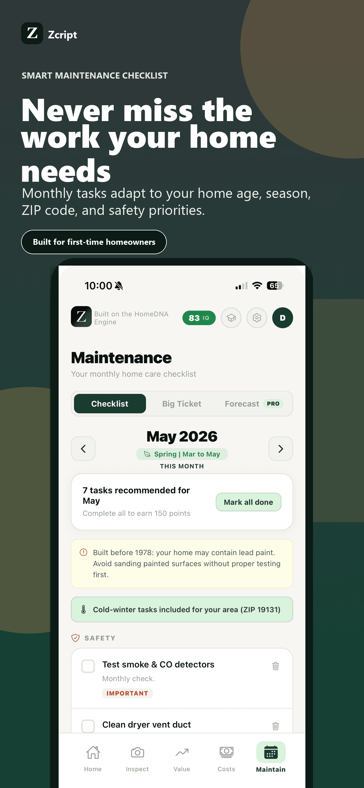 Zcript maintenance planner